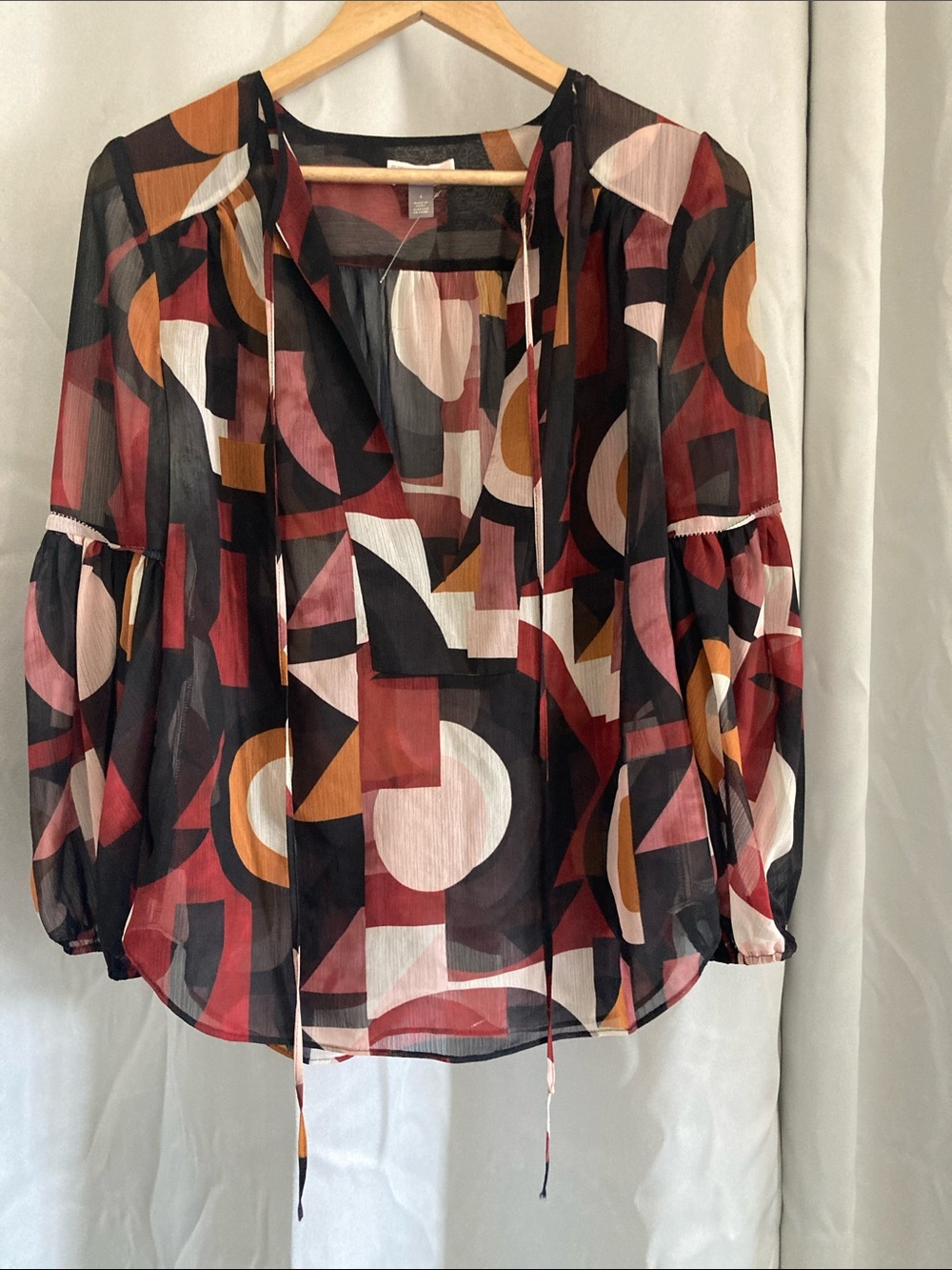 Tie-Neck Blouse with Rust and Blush